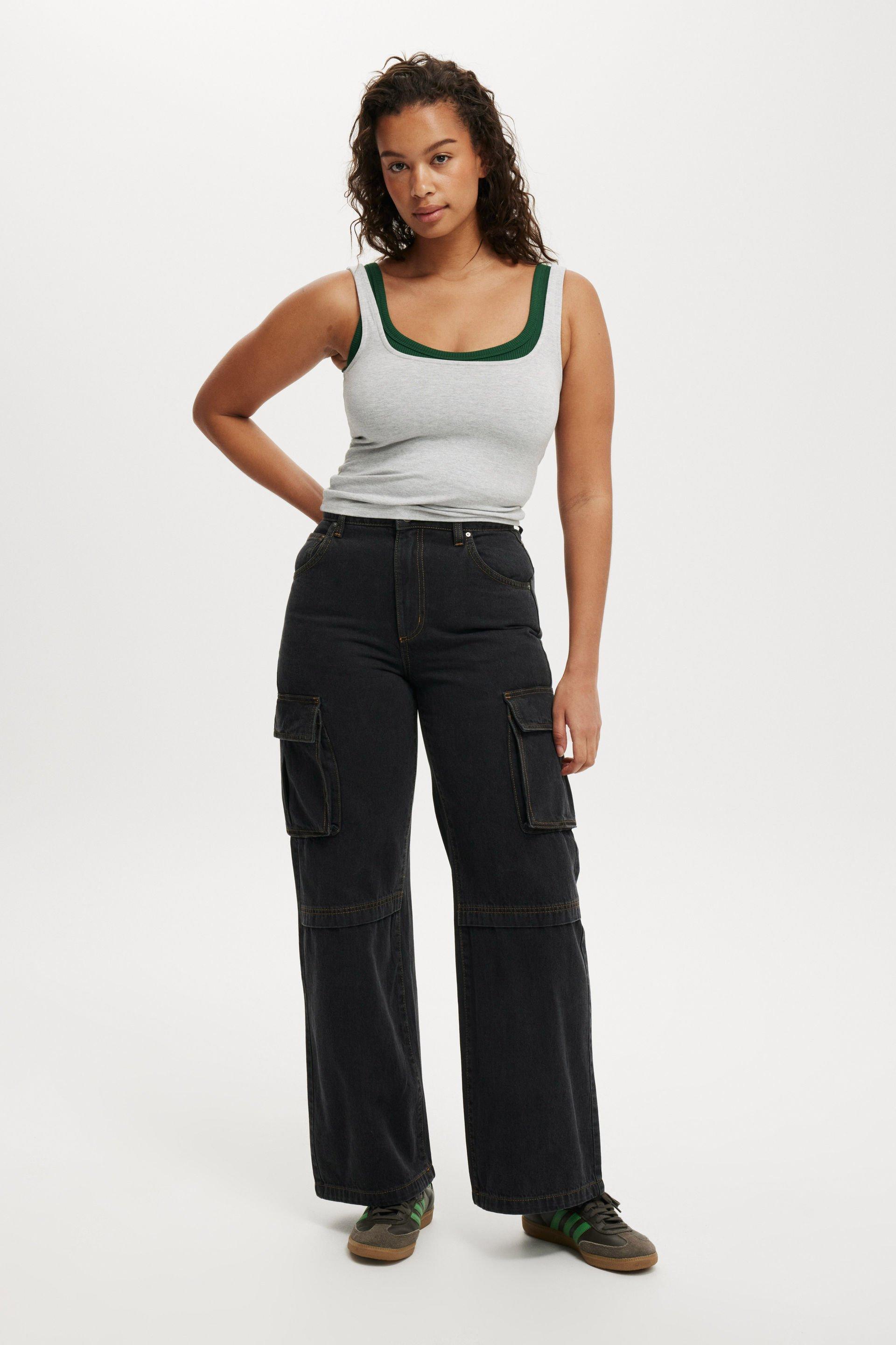 Cotton On Women - Curvy Cargo Wide Jean - Smokey black Product Image