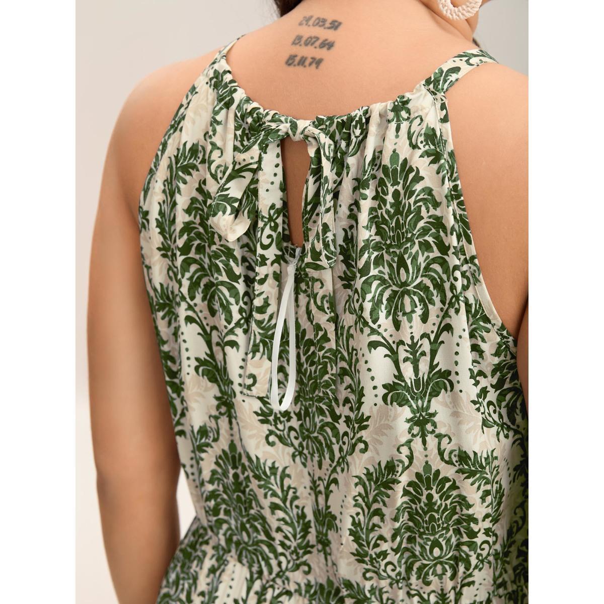 Plus Size Greenbean Rayon Damask Print Stretchy Waist Jumpsuit Women Sleeveless Halter neck Vacation Loose Jumpsuits BloomChic 18-20/2X Product Image