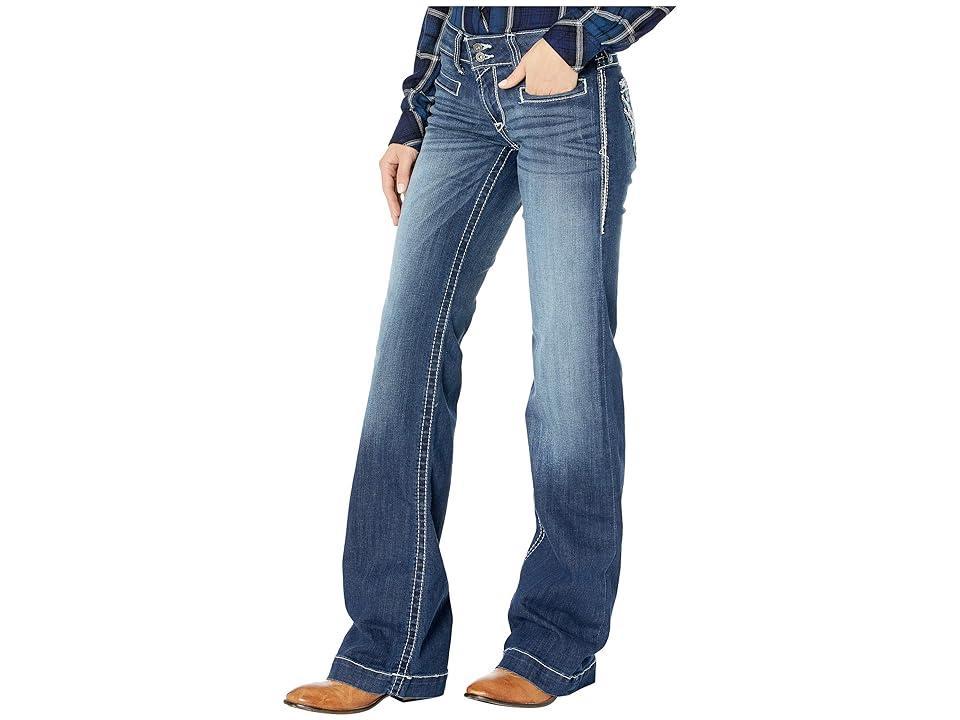 Ariat Mid Rise Stretch Denim Embroidered Pocket Wide Leg Jeans Product Image