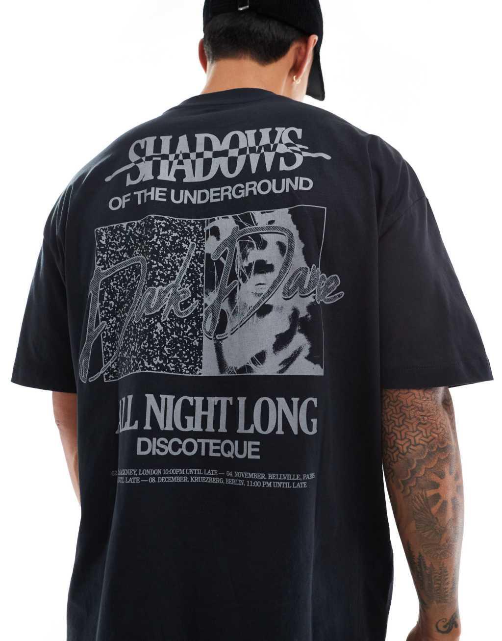 ASOS DESIGN oversized T-shirt with shadows back print in black Product Image