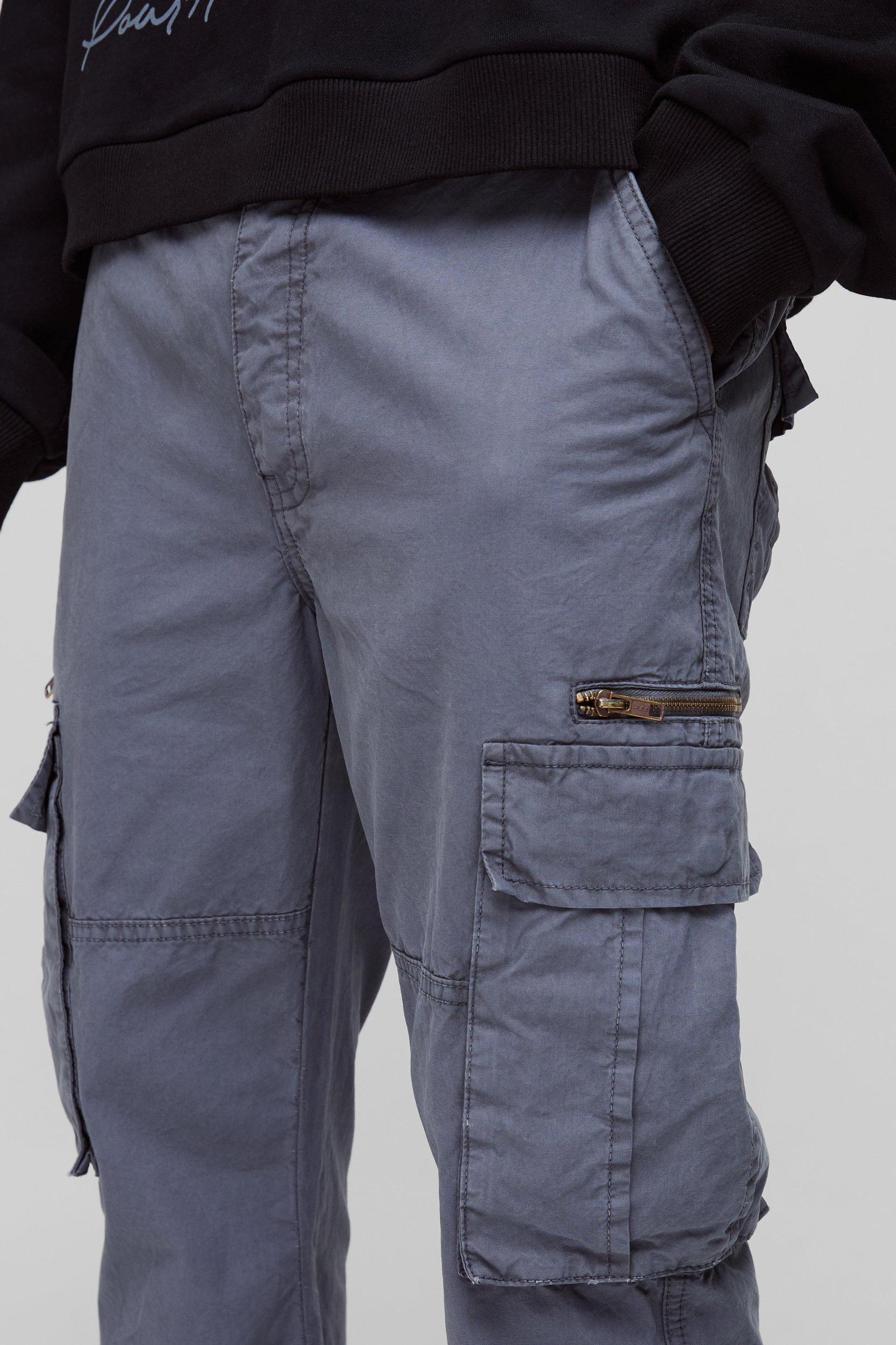 Tall Slim Flare Zip Gusset Overdye Acid Wash Cargo Pants | boohooMAN USA Product Image