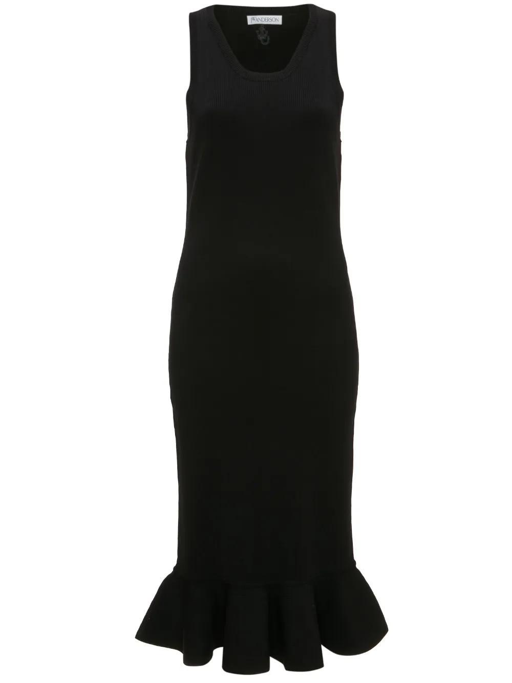 JW ANDERSON Ruffled-trim Sleeveless Midi Dress In Black Product Image
