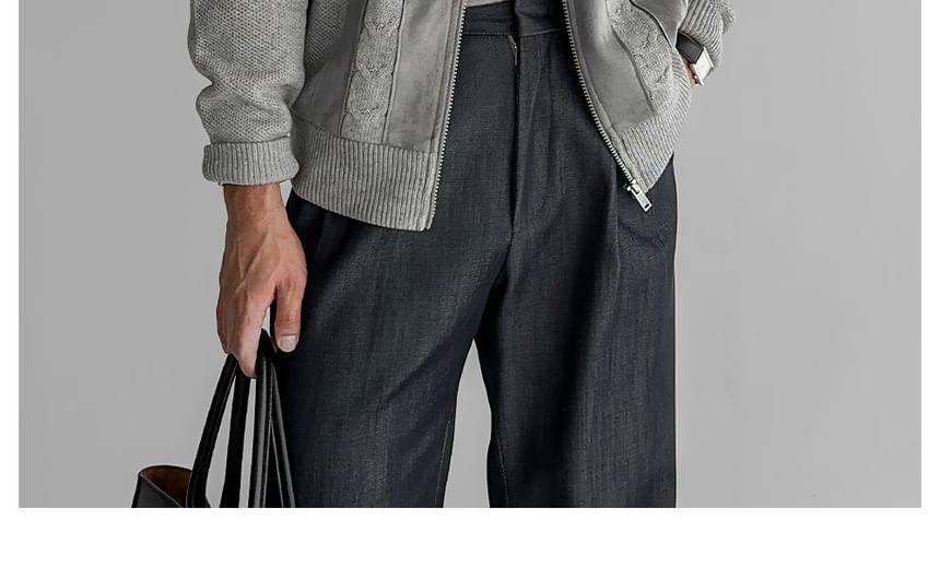 Collared Striped Cable Knit Zip Cardigan Product Image