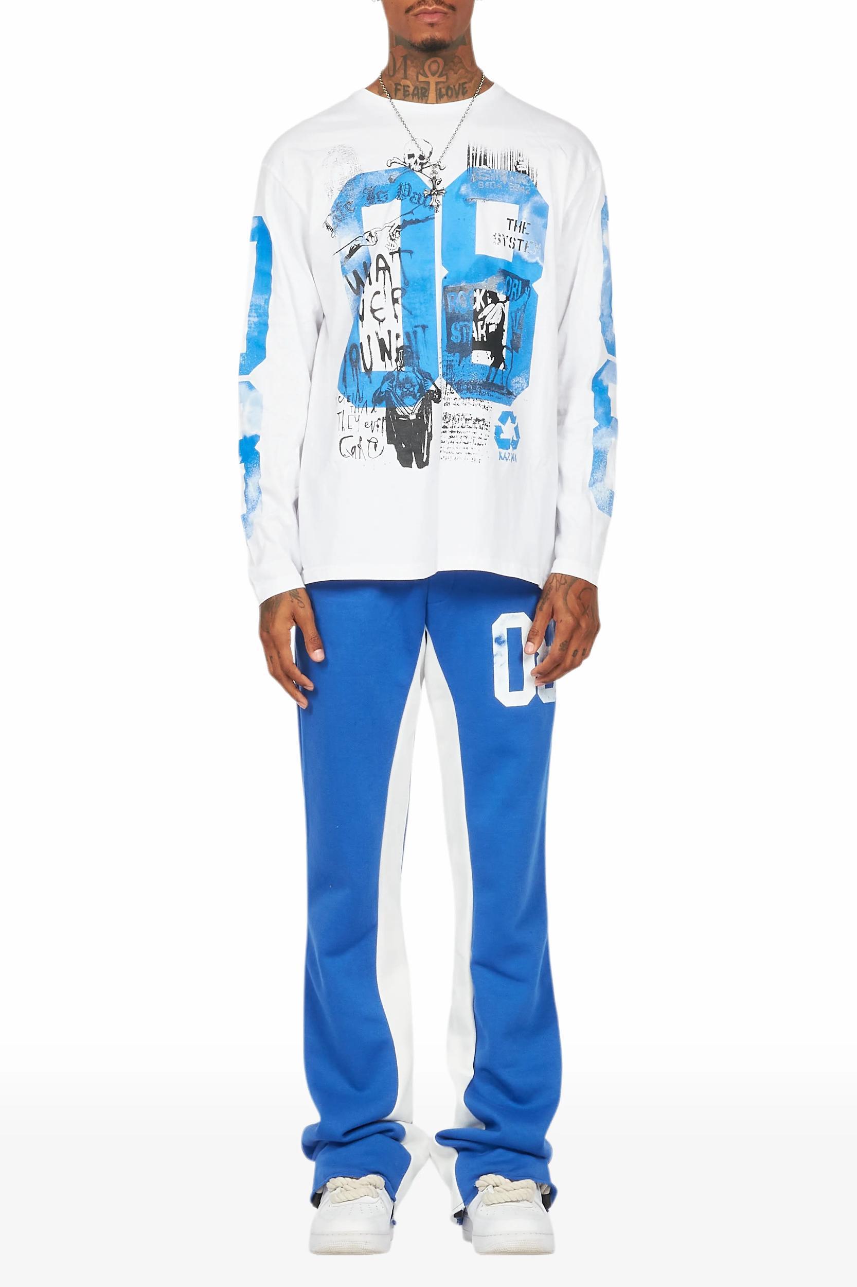 Grill White/Royal Long Sleeve T-Shirt/Baggy Pant Set Male Product Image