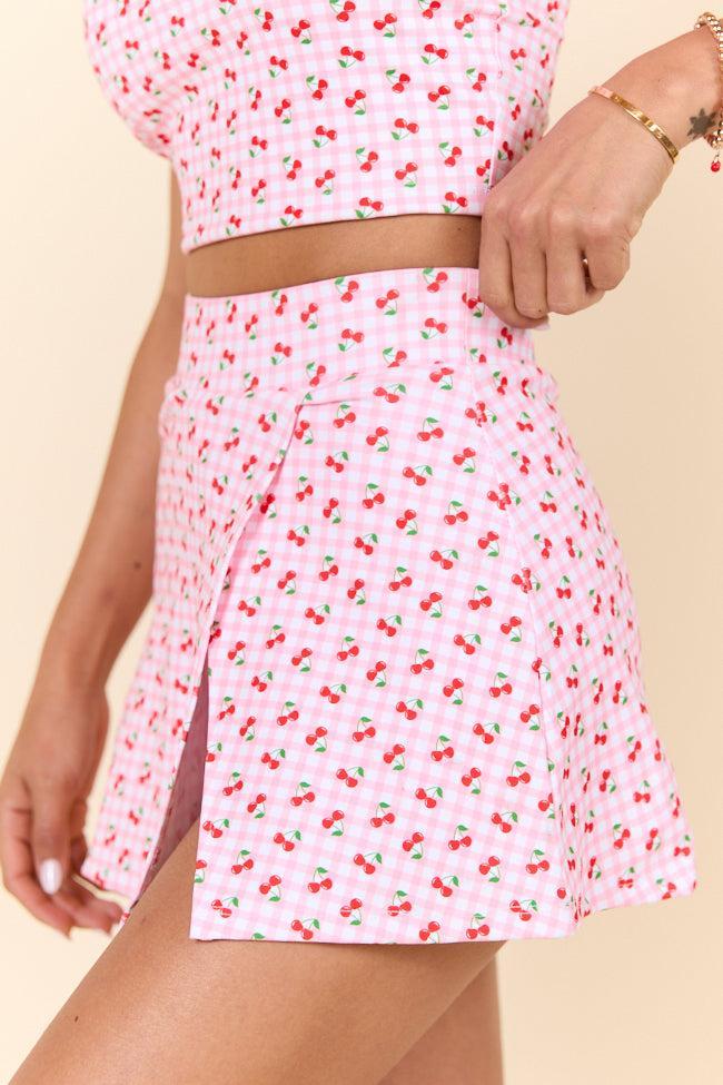 Pick Your Goals Pink Cherry Gingham Side Slit Skort Product Image