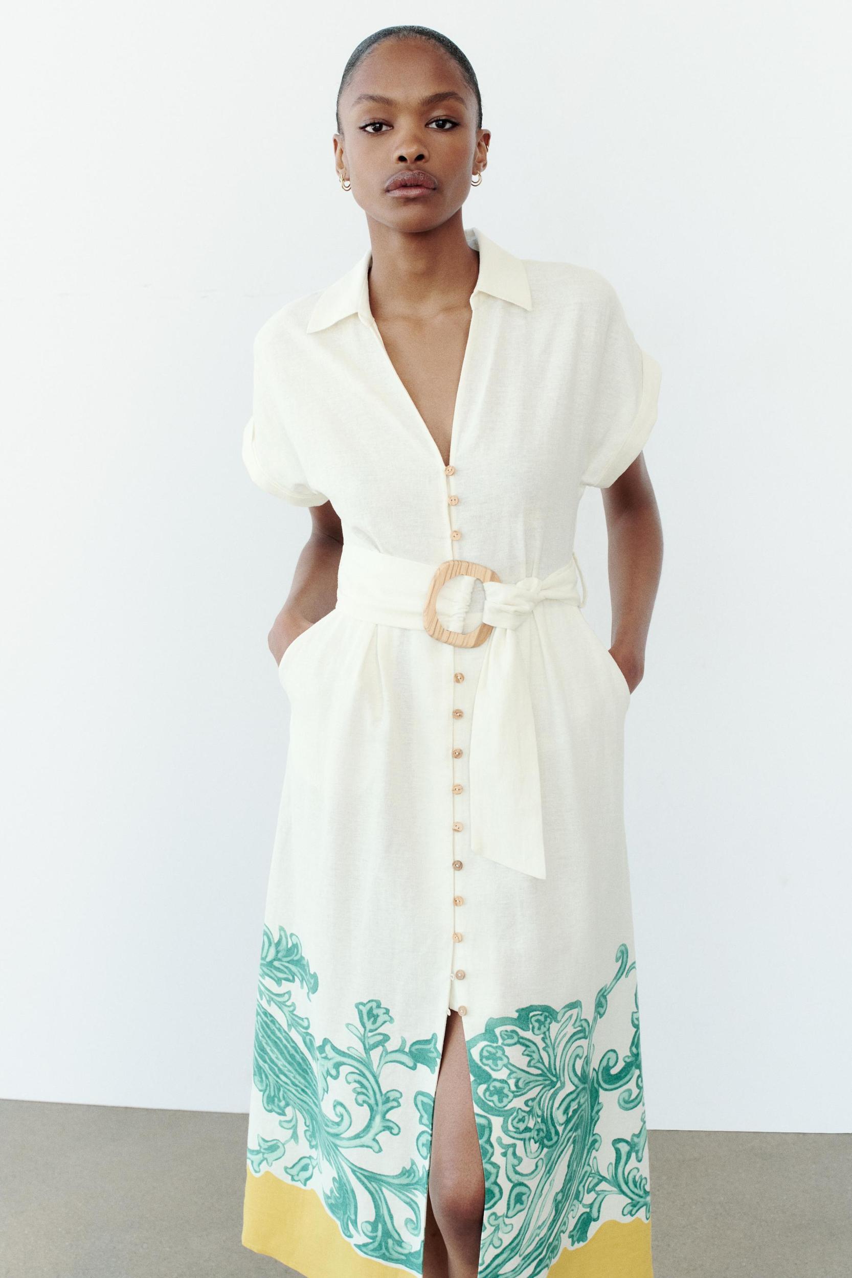 GRECIAN PRINT SHIRT DRESS Product Image