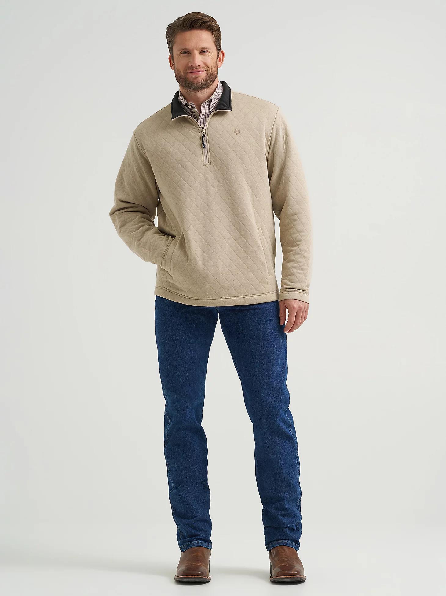 Men's George Strait Quarter-Zip Quilted Pullover in Tan Product Image
