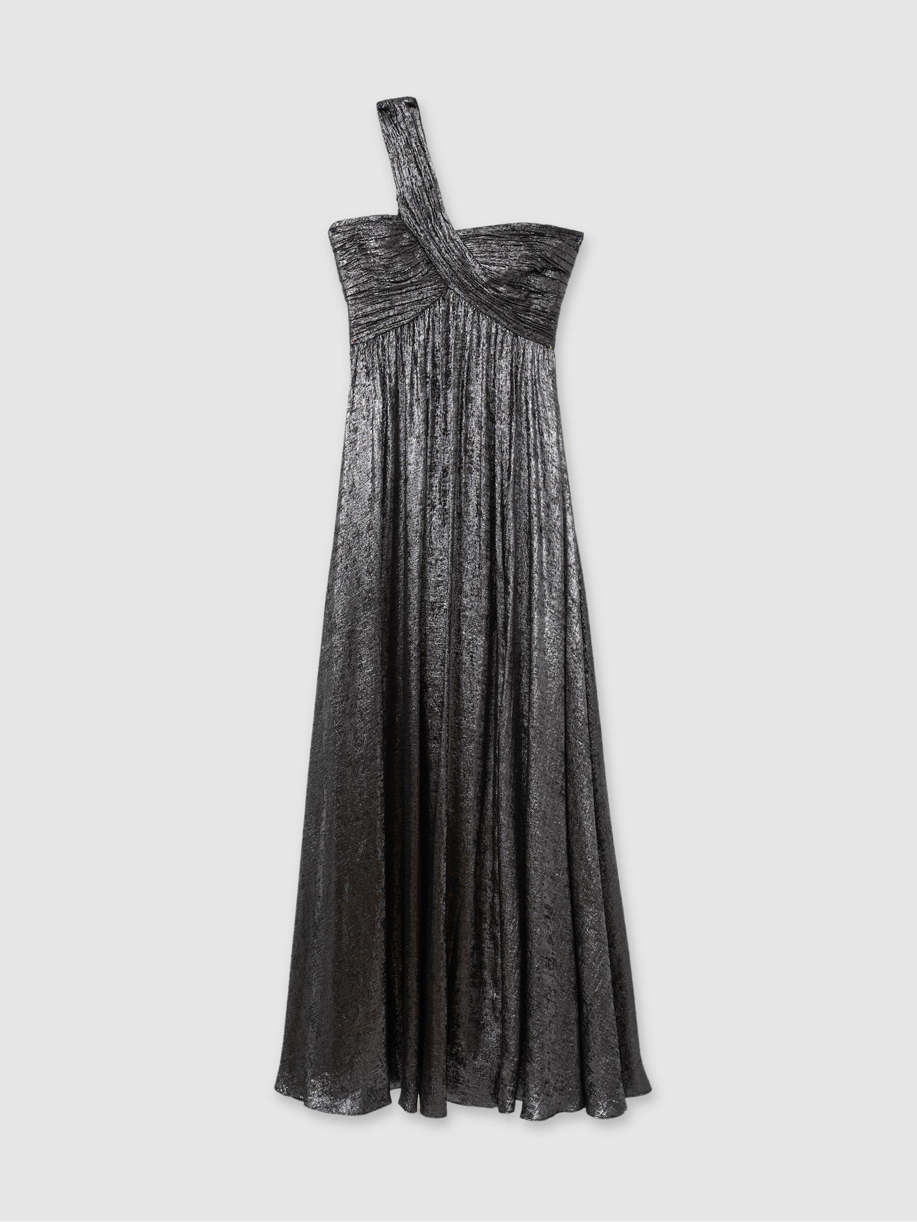 Amur Metallic One Shoulder Maxi Dress in Dark Grey Product Image