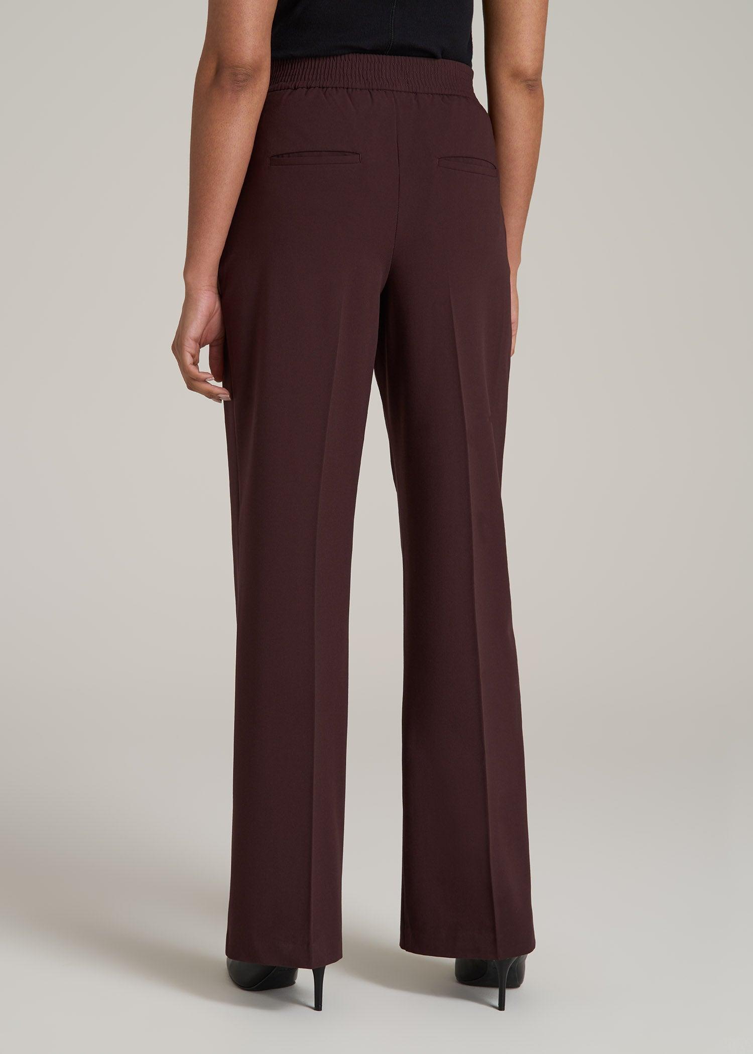 Flat Front Wide Leg Dress Pants for Tall Women in Oxblood Product Image