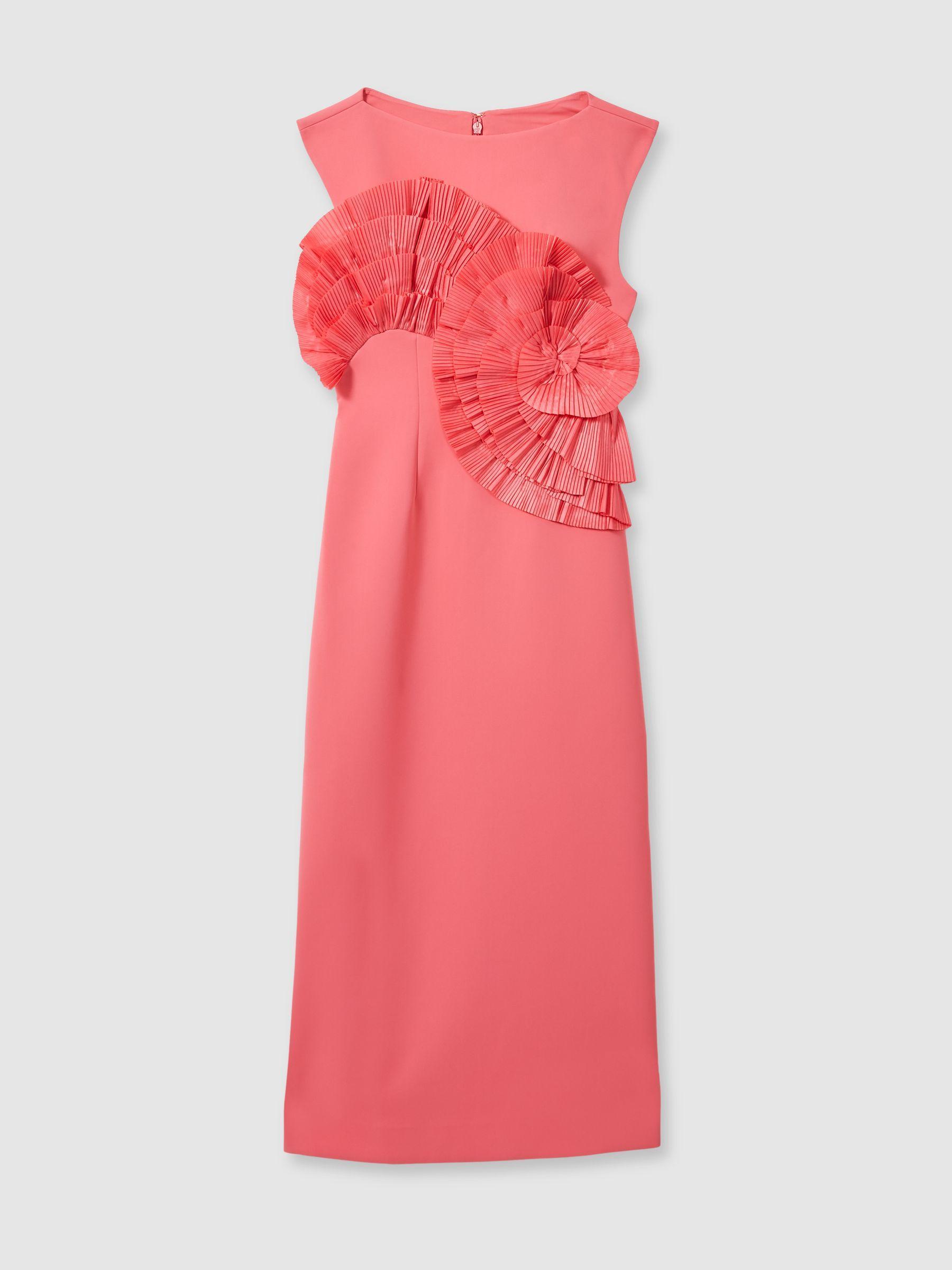 Acler Pleated Ruffle Fitted Midi Dress in Red Product Image