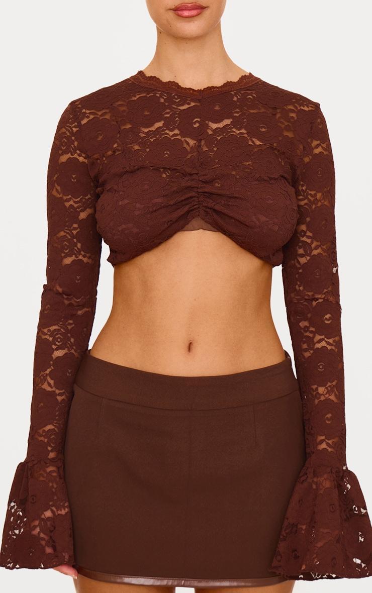  Chocolate Lace Extreme Crop Long Sleeved Top Product Image