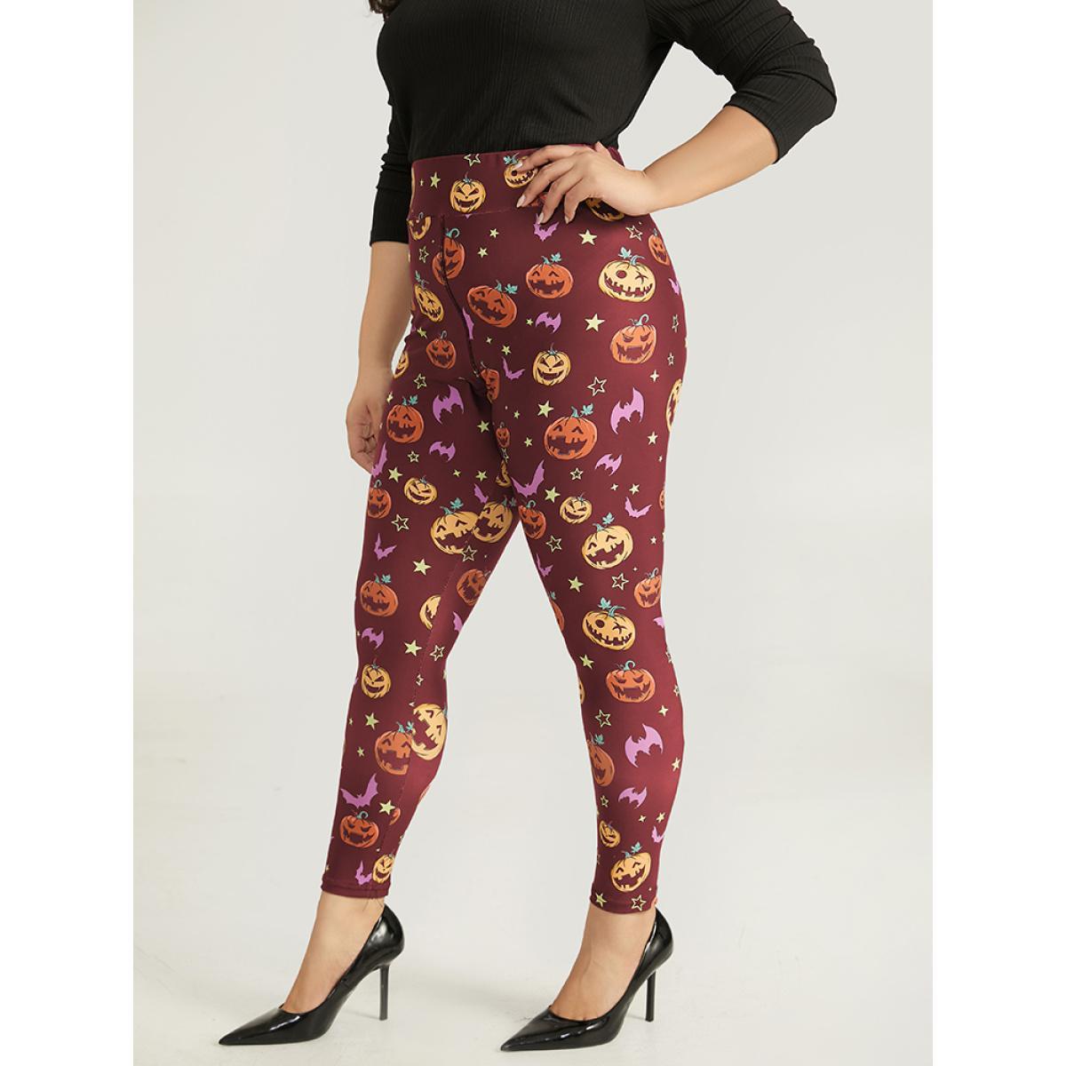 Plus Size Halloween Graphic Wideband Waist Leggings Women Burgundy Elegant High stretch Skinny High Rise Festival-Halloween Leggings BloomChic 18-20/2X Product Image