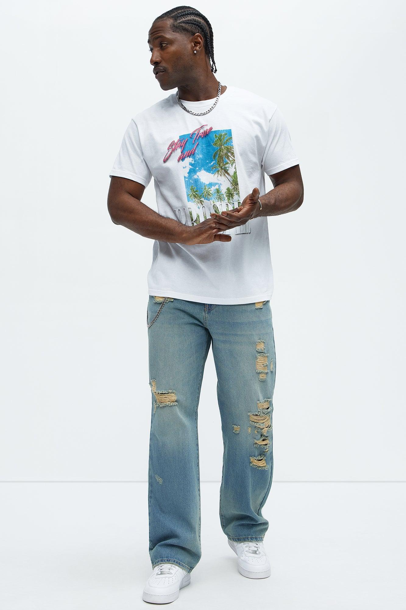 Justin Distressed Straight Jeans - Vintage Blue Wash Product Image