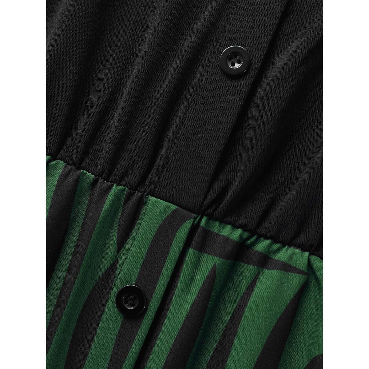 Plus Size Geometric Patchwork Button Up Belted Dress Black Women At the Office Belted Shirt collar Long Sleeve Curvy BloomChic 10/M Product Image