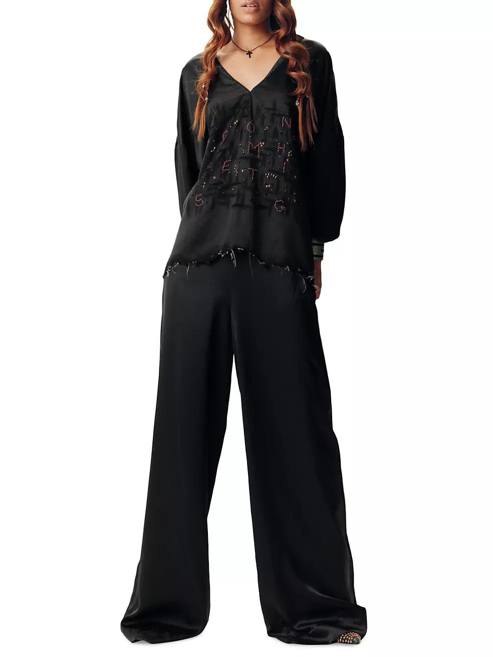 Silk Wide-Leg Flared Trousers Product Image