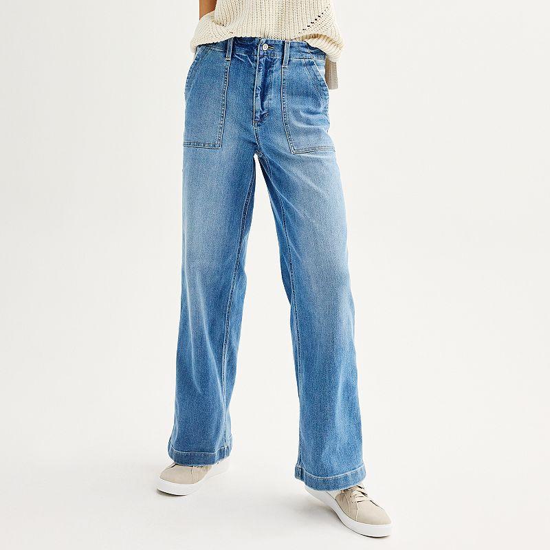 Women's Sonoma Goods For Life Utility Wide-Leg Jeans, Size: 14, Light Blue Product Image
