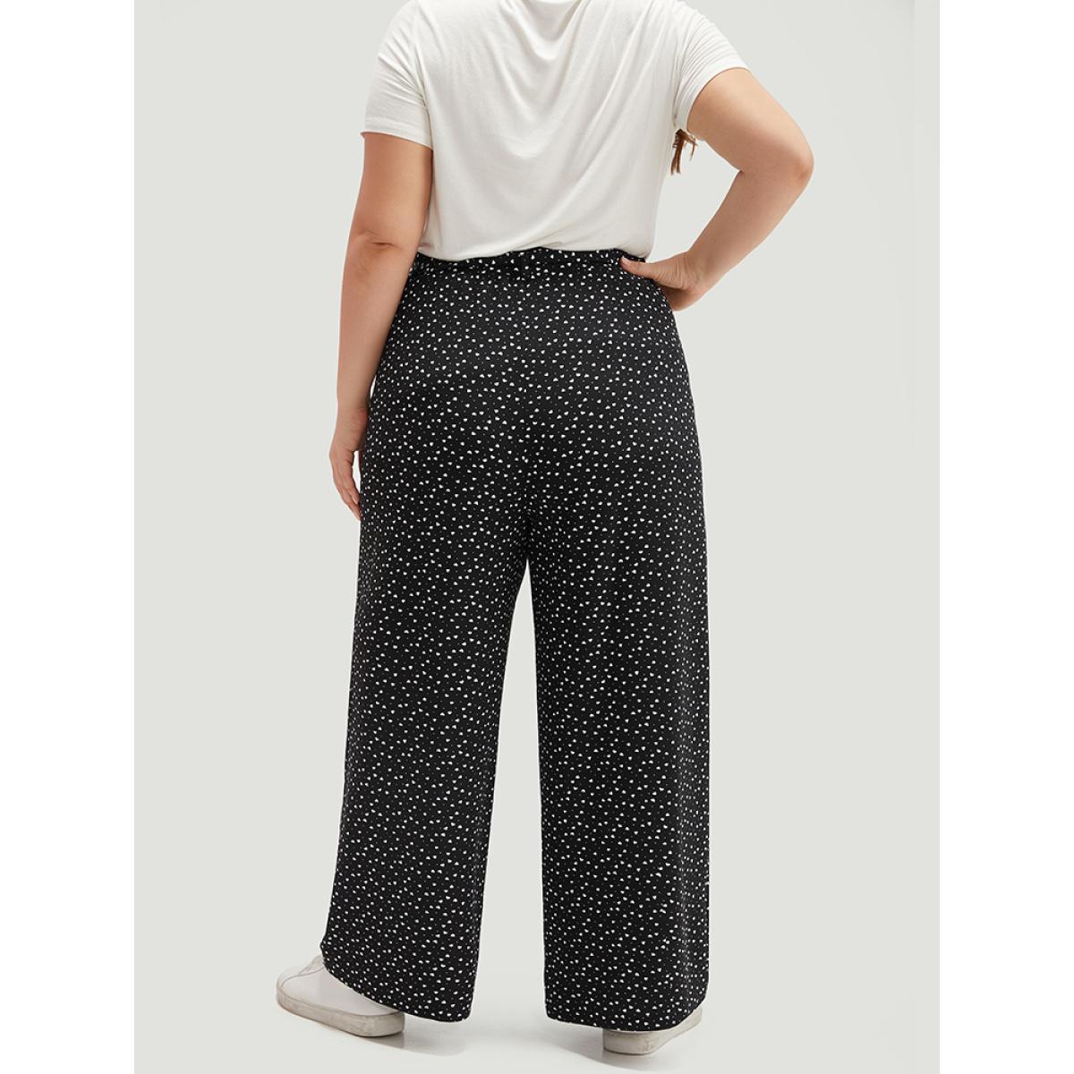 Plus Size Polka Dot Belted Metal Detail Pants Women Black Casual Wide Leg High Rise Dailywear Pants BloomChic 12/L Product Image