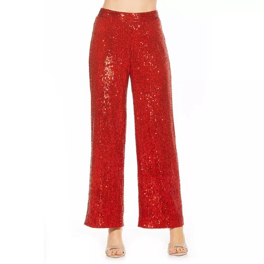 Women's ALEXIA ADMOR Wide-Leg Sequin Pants, Size: Small, Red Product Image