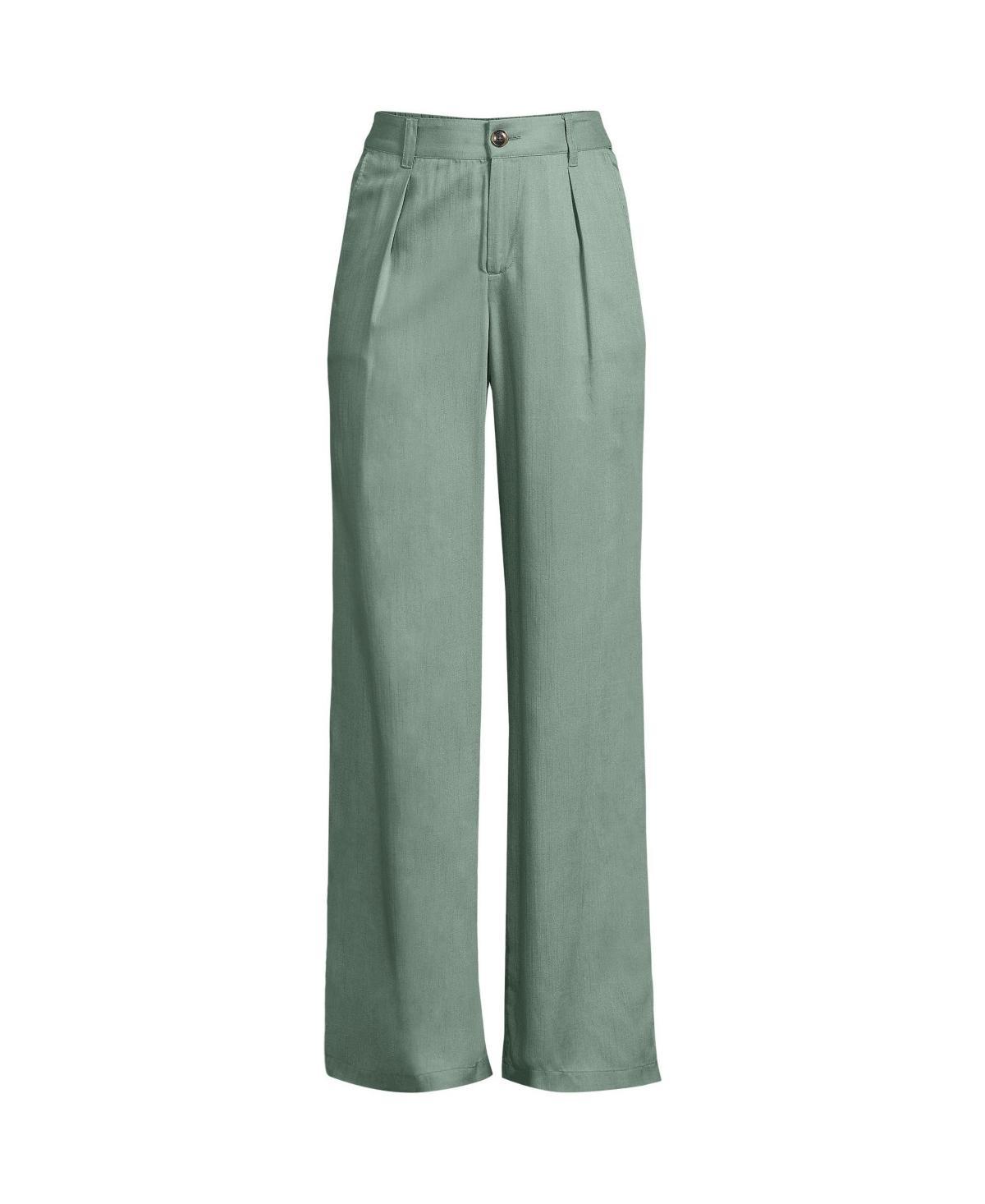 Lands End Womens High Rise Tencel Fiber Pleated Wide Leg Pants Product Image