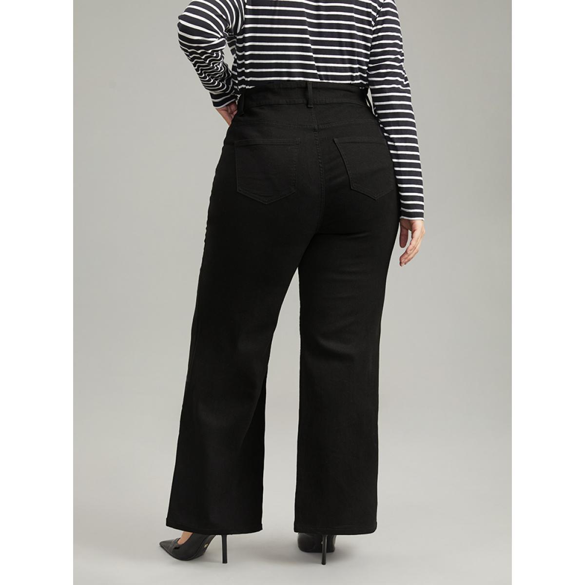 Plus Size Wide Leg Black Wash Very Stretchy Jeans Women Black Casual Plain Non High stretch Slanted pocket Jeans BloomChic 24/3X Product Image