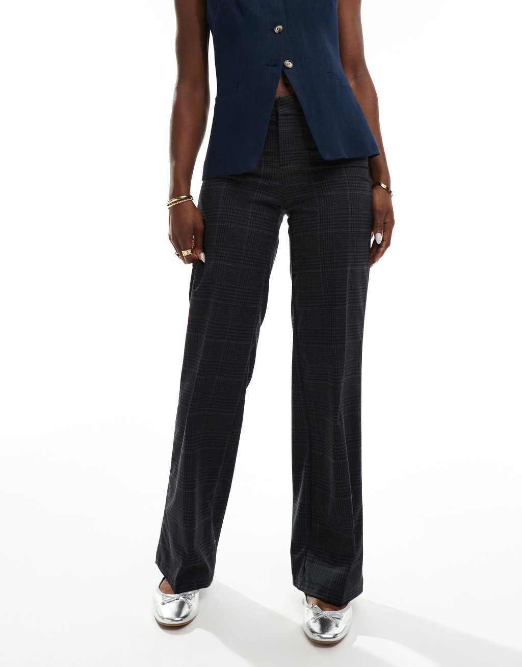 Bershka wide leg tailored pants in gray check Product Image