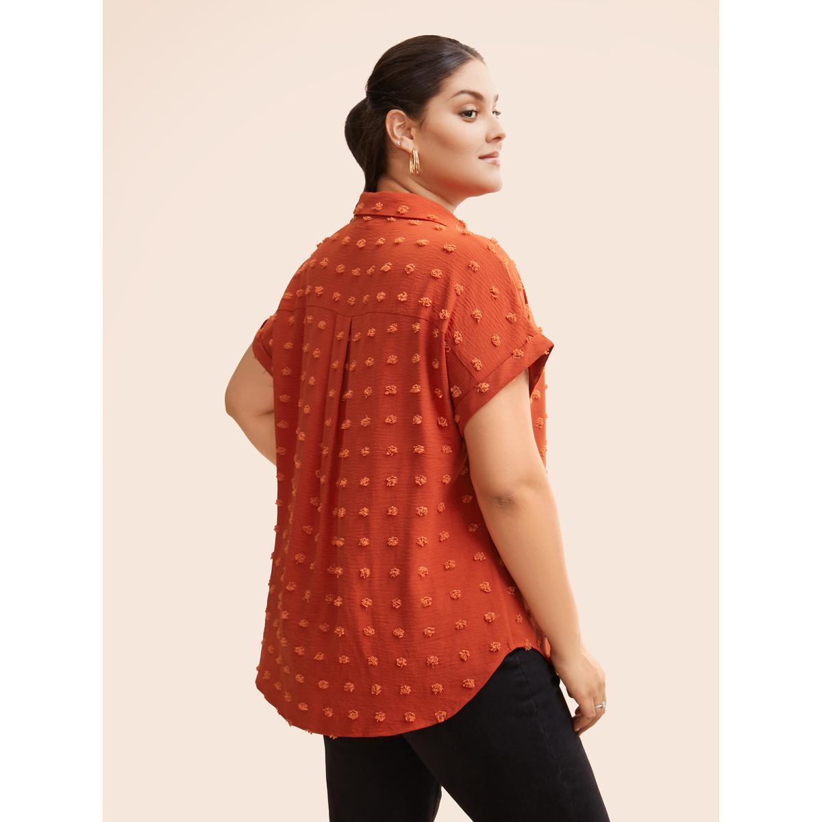Plus Size Brightorange Jacquard Patch Pocket Dolman Sleeve Blouse Women Casual Short sleeve Shirt collar Everyday Blouses BloomChic 26/4X Product Image