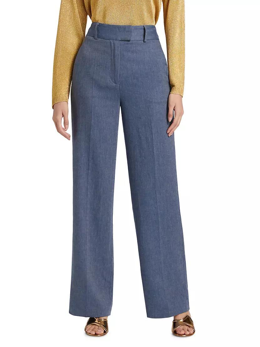 Herringbone Linen-Blend Wide-Leg Pants Product Image