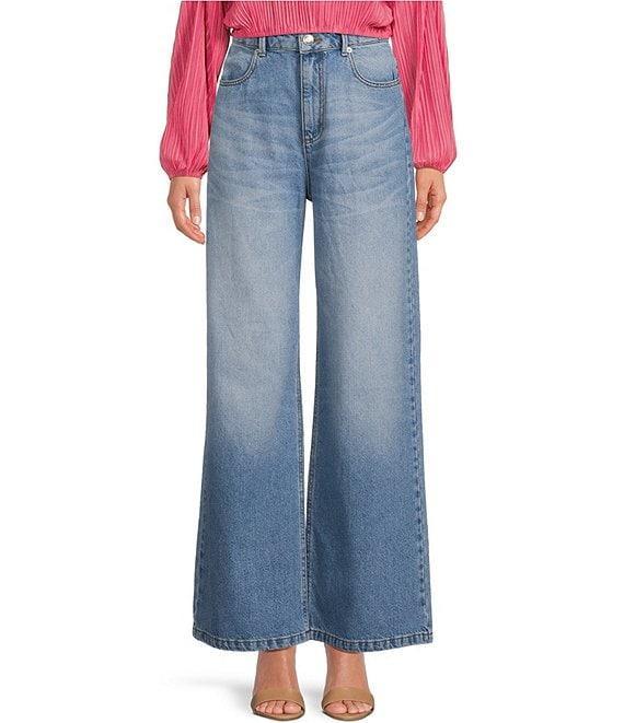 Gianni Bini Mariposa Denim Wide Leg Medium Wash Jeans Product Image