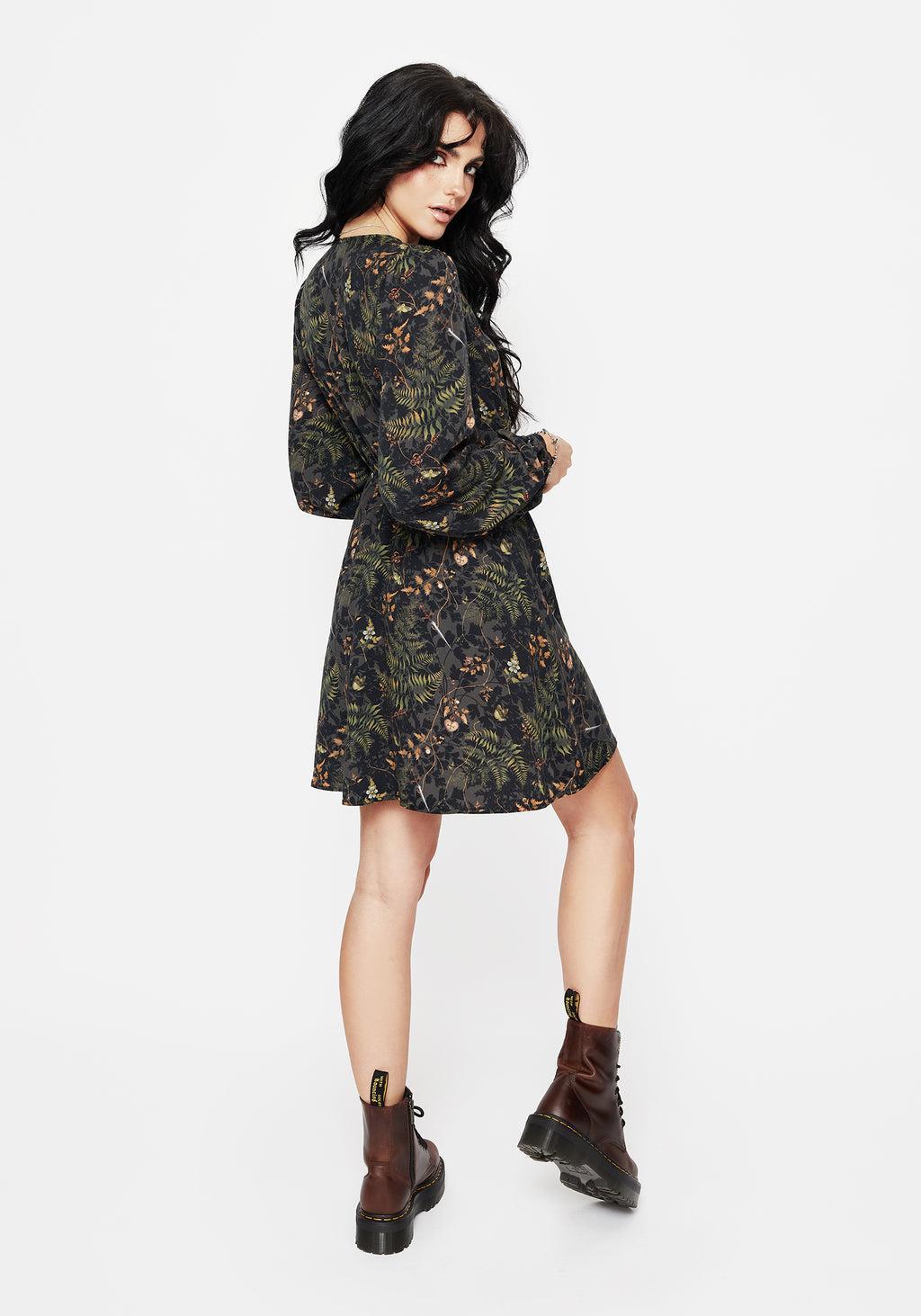 Wither Fern Print Balloon Sleeve Mini Dress Product Image