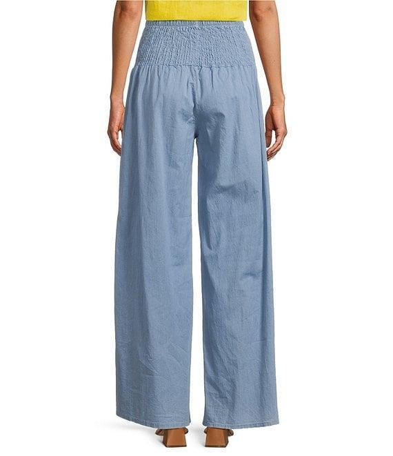 M Made in Italy Smocked Waist Wide Leg Cotton Denim Pants Product Image