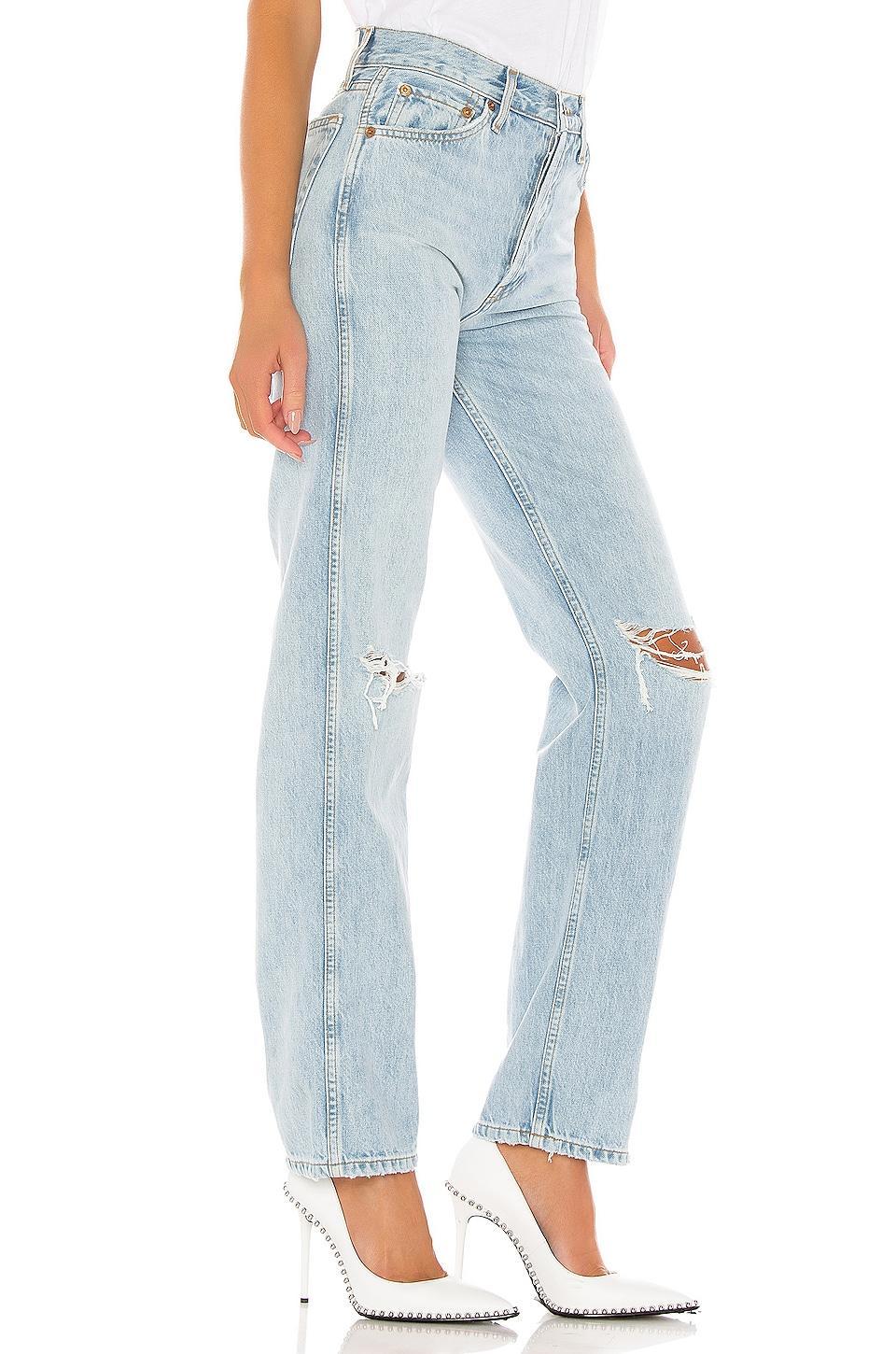 Womens High-Rise Ripped-Knee Loose Jeans Product Image