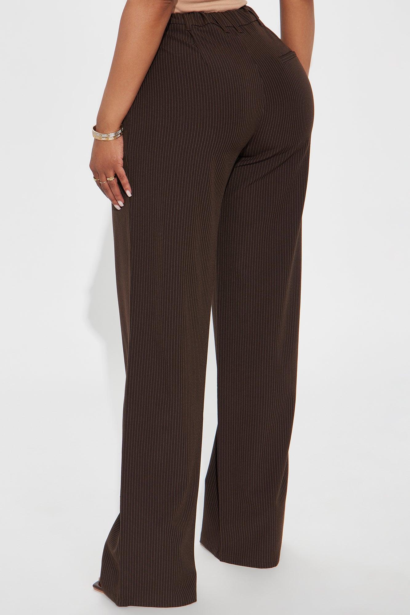 Kelly Pinstripe Wide Leg Trouser Pant - Chocolate Product Image