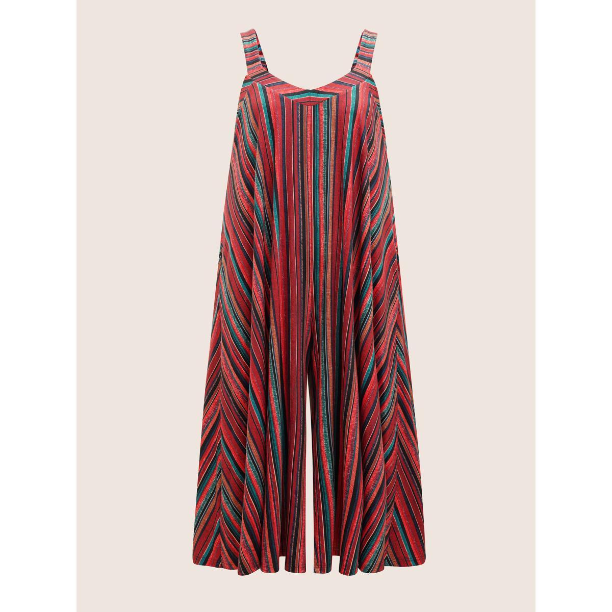 Plus Size Multicolor Colored Striped Adjustable Straps Jumpsuit Women Casual Sleeveless Non Everyday Loose Jumpsuits BloomChic 10/M Product Image