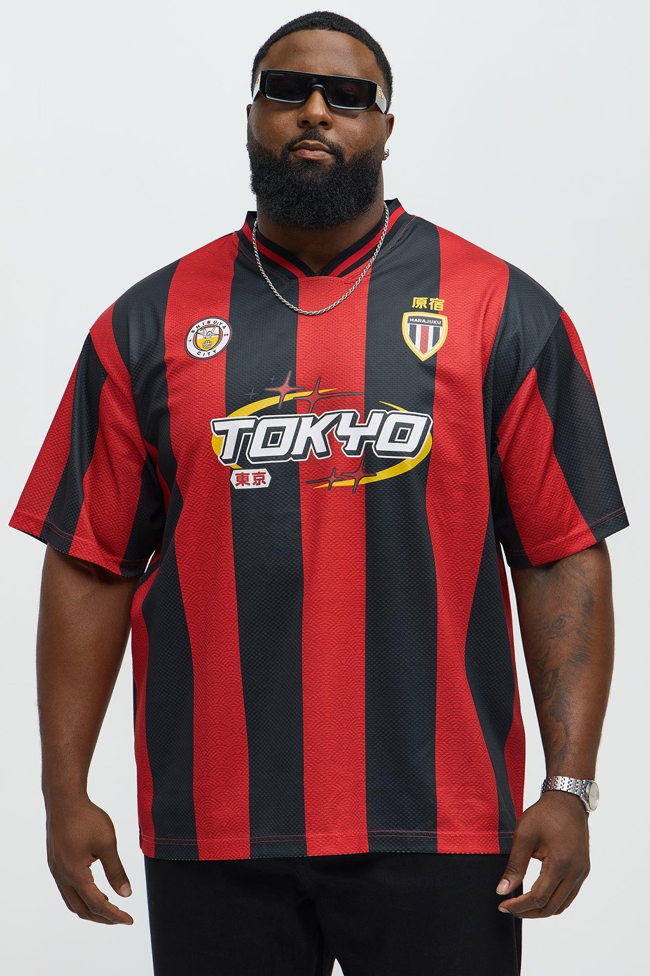Tokyo Striped Short Sleeve Soccer Jersey - Red/Black Product Image