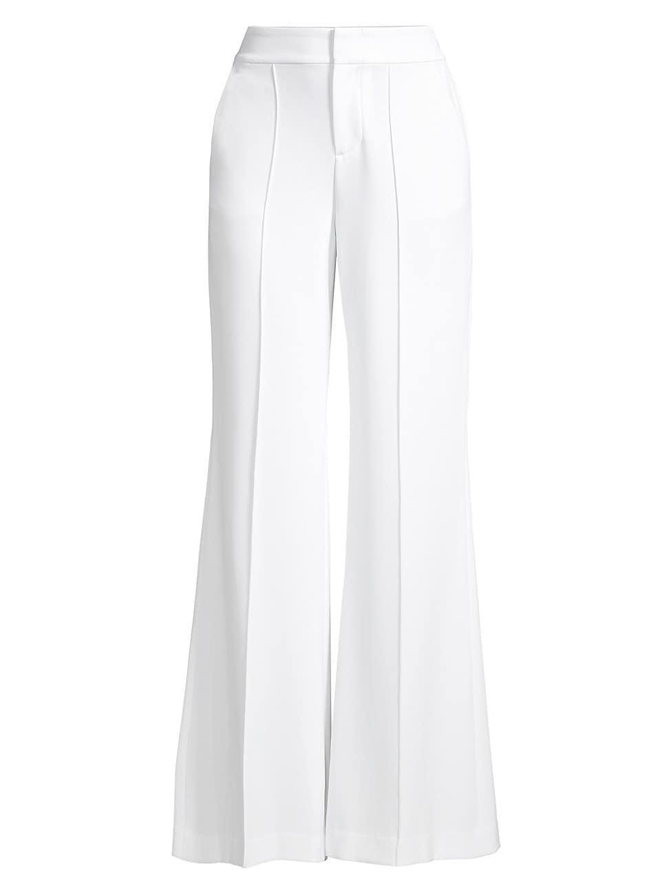 Alice and Olivia Dylan High Waist Wide Leg Pants in White Crystal Trim Crepe Product Image