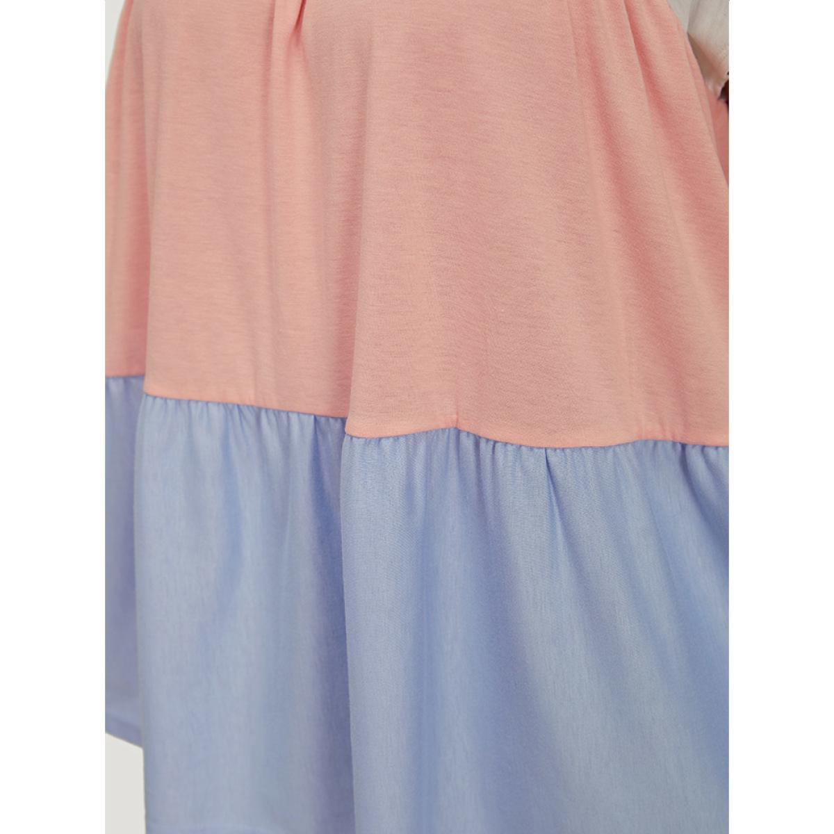 Plus Size Color Block Contrast Cap Sleeve Tank Top Women Multicolor Casual Gathered Round Neck Dailywear Tank Tops Camis BloomChic 26/4X Product Image