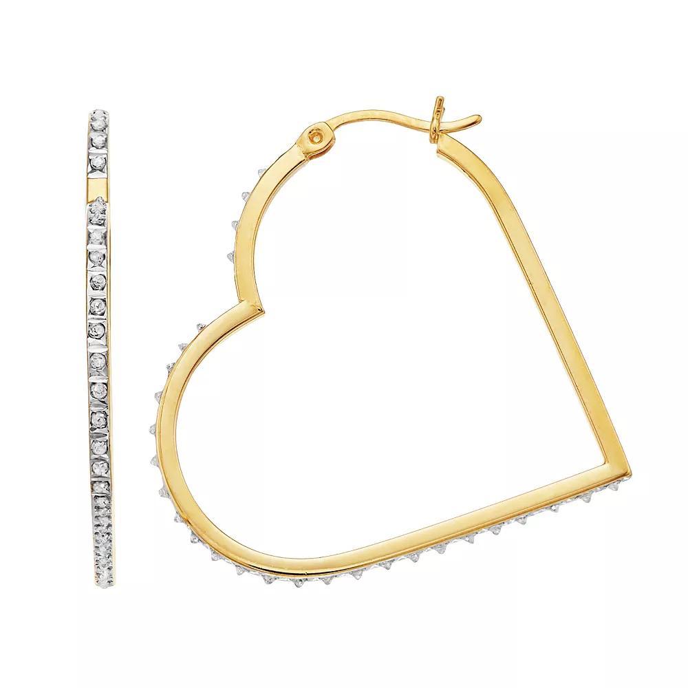 Diamond Mystique 18k Gold Over Silver Diamond Accent Heart Hoop Earrings, Women's, Gold Tone Product Image