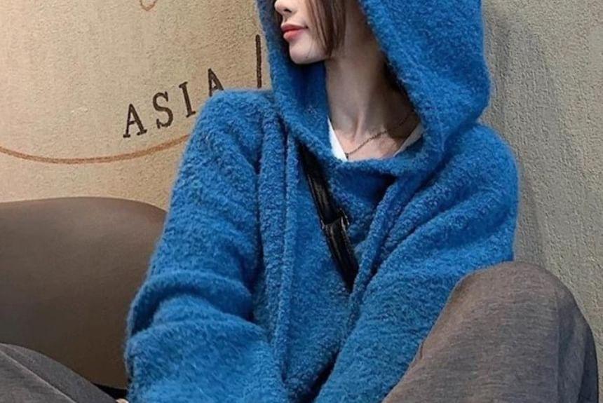 Plain Oversized Knit Hoodie Product Image