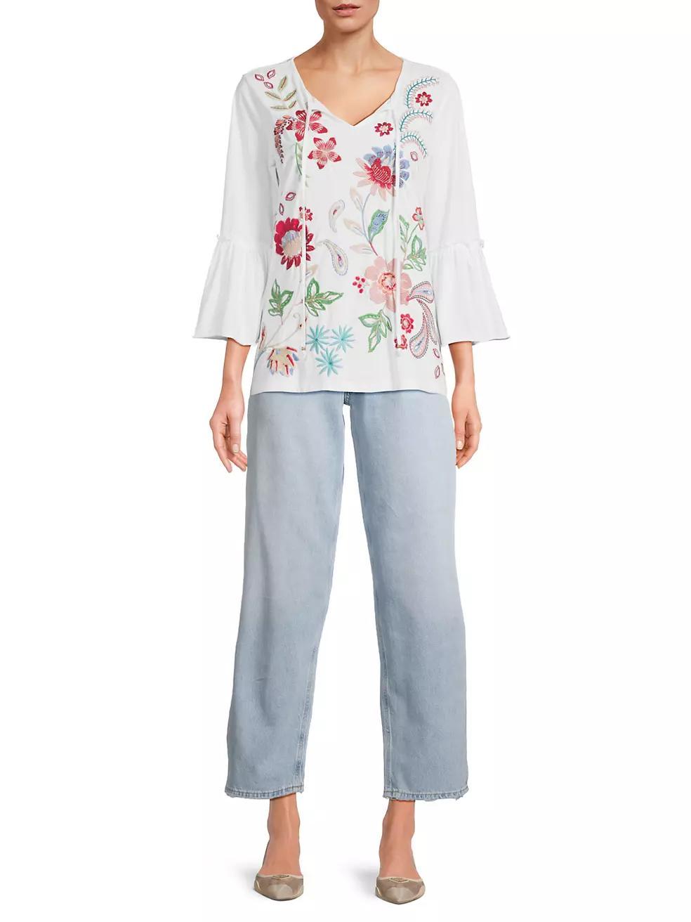 Freyde Floral Embroidered Cotton Blouse Product Image