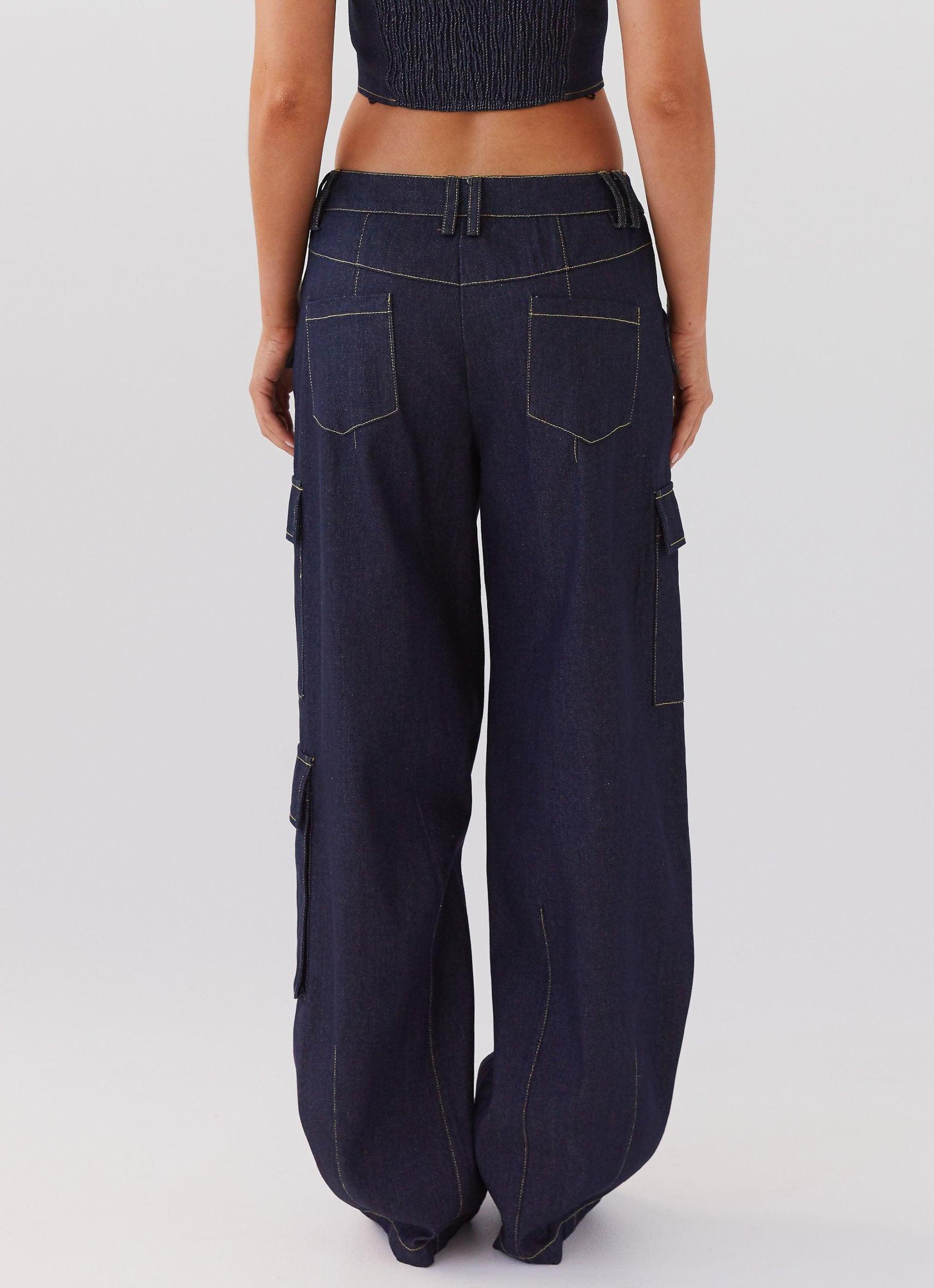 Greedy Denim Cargo Pants - Indigo Product Image