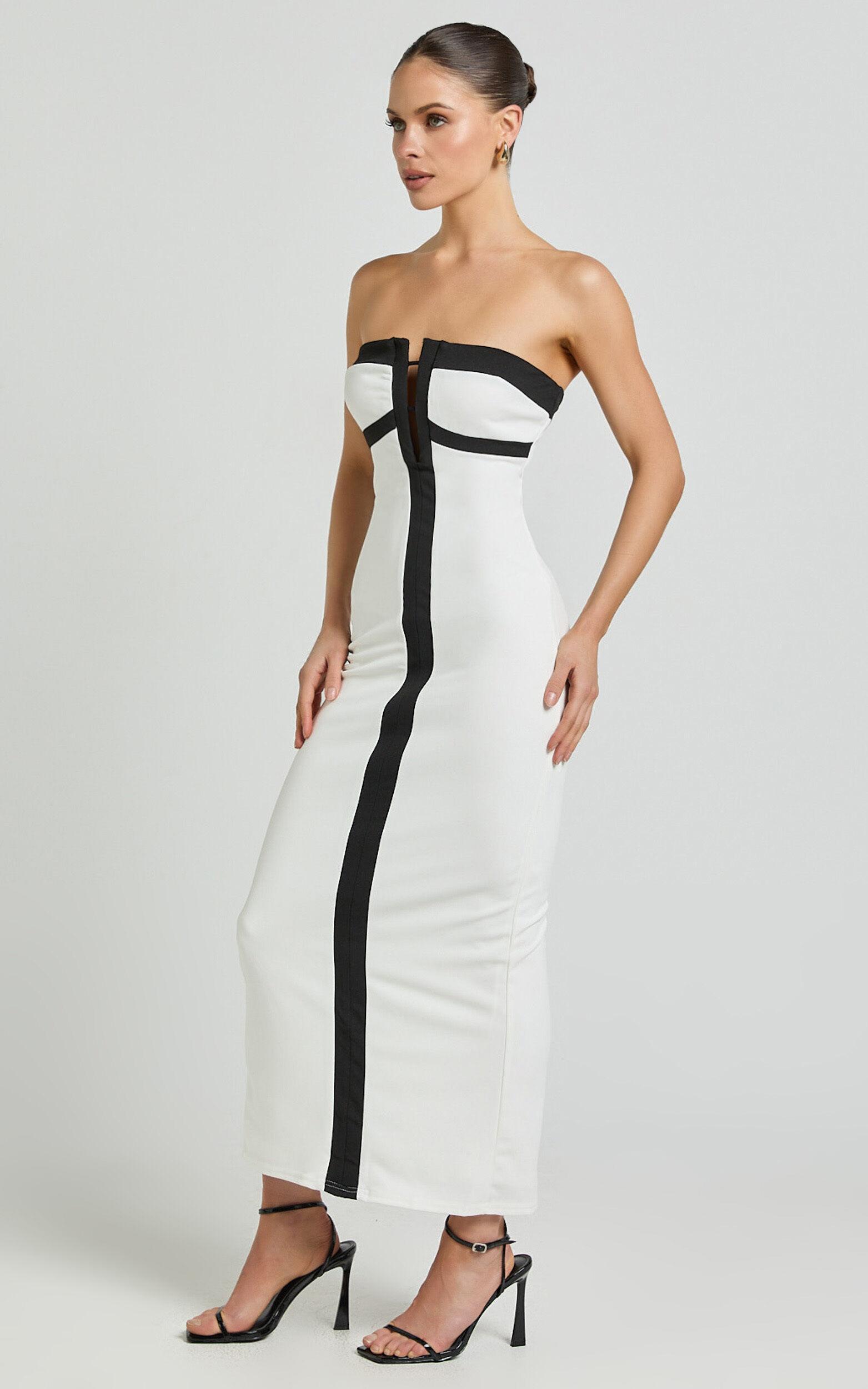 Catherine Midi Dress - Strapless Cup Bust Pencil Dress in White Product Image
