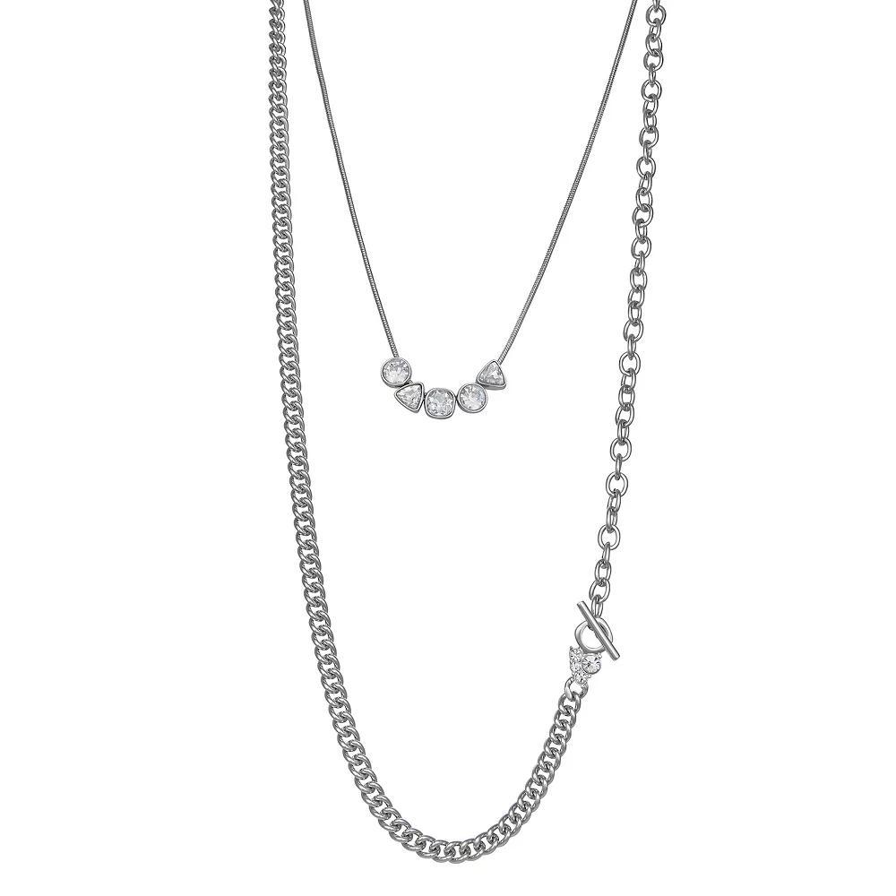 Simply Vera Vera Wang Silver Tone Two Row Strand Necklace, Women's, Clear Product Image