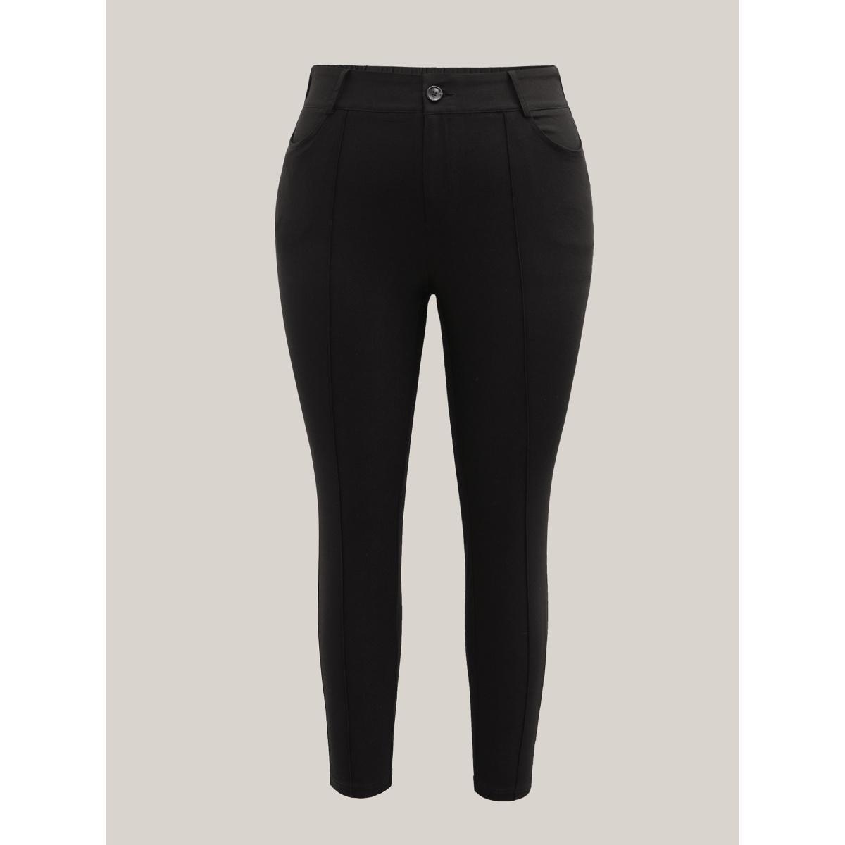 Plus Size Stretchy Fabric Seamed Skinny-Fit Pants Women Black Workwear Essentials Skinny Mid Rise Work Pants BloomChic 26/4X Product Image