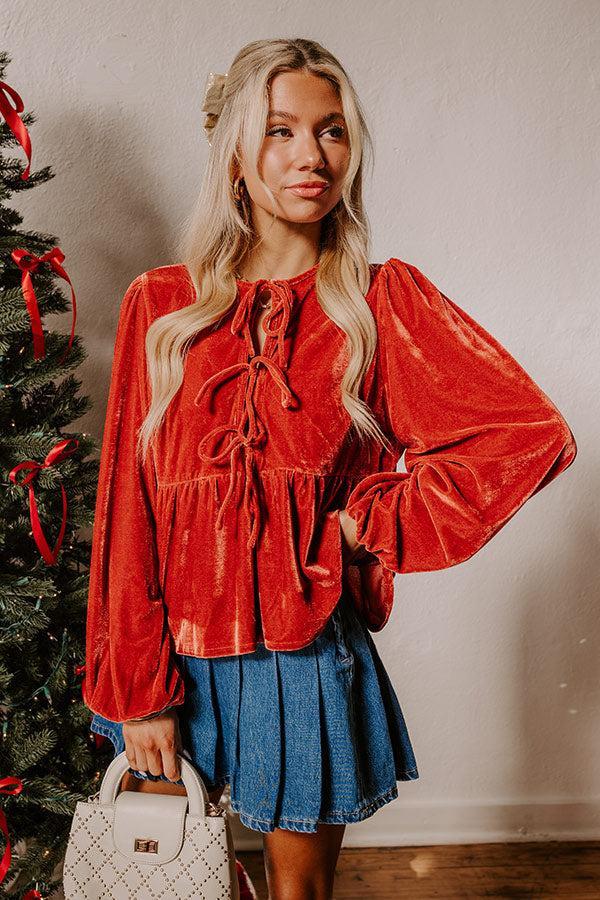 Chic Lifestyle Front Tie Velvet Top in Scarlet Product Image