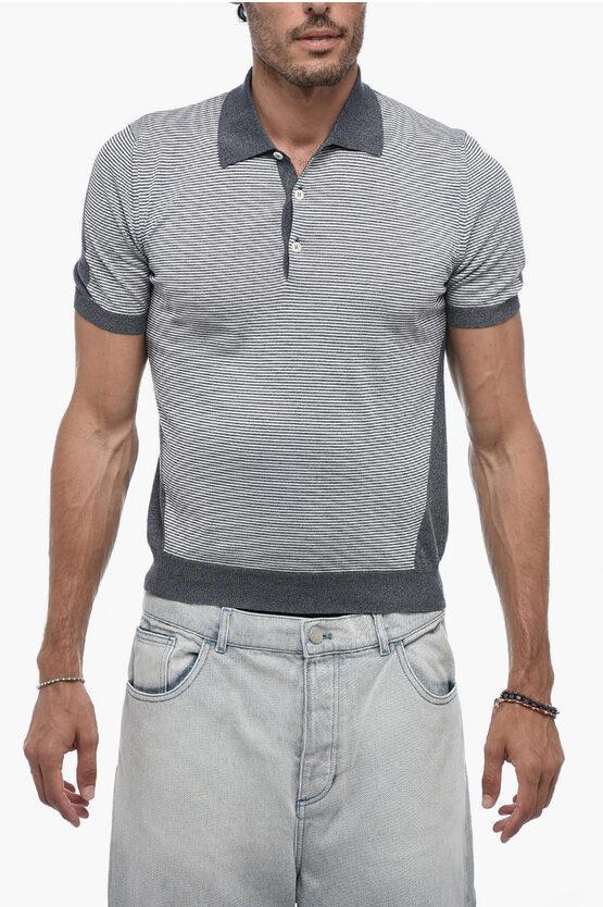 CORNELIANI Stripe Print Long Sleeved Polo In Grey Product Image