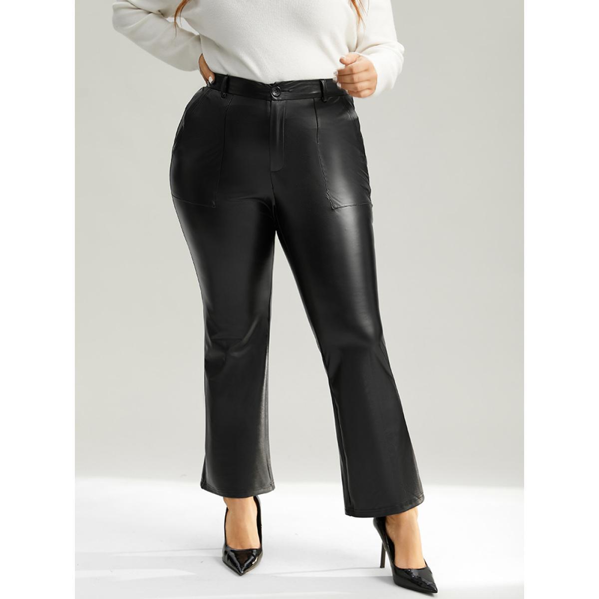 Plus Size Plain PU Leather Pocket Bootcut Pants Women Black Party Flare Leg High Rise Going out Pants BloomChic 26/4X Product Image