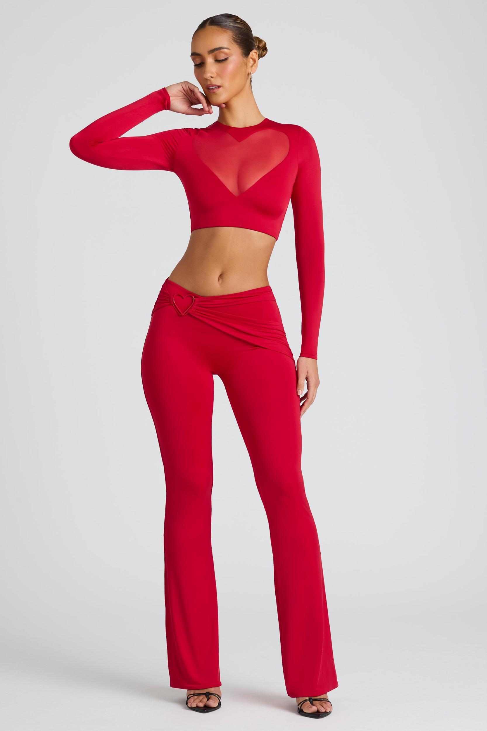 Draped Detail Straight Leg Trousers in Fire Red Product Image