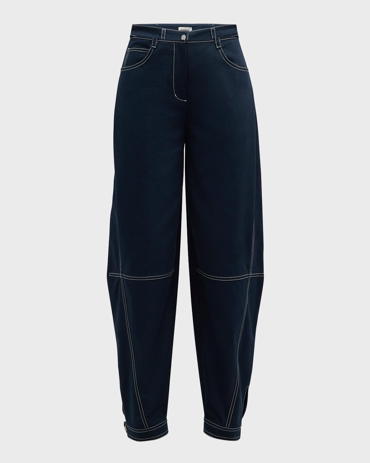 Kairi Curved-Leg Topstitched Denim Pants Product Image