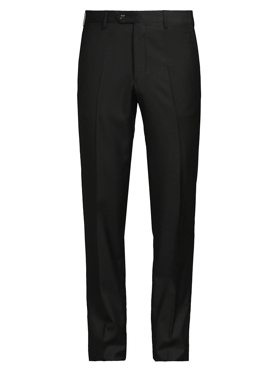Mens Flat-Front Wool Trousers Product Image