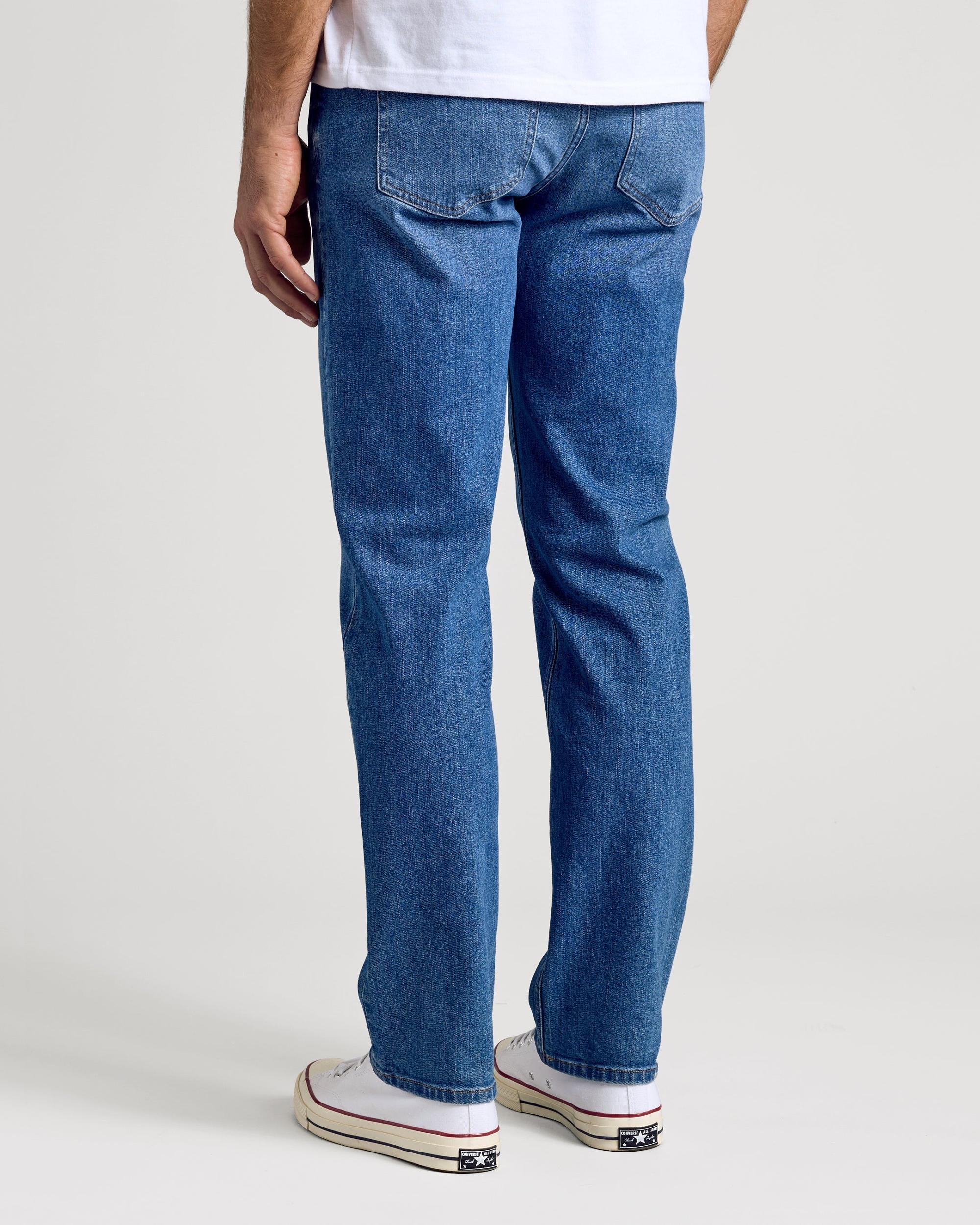 Medium Indigo Wash Straight Authentic Denim Jeans Product Image